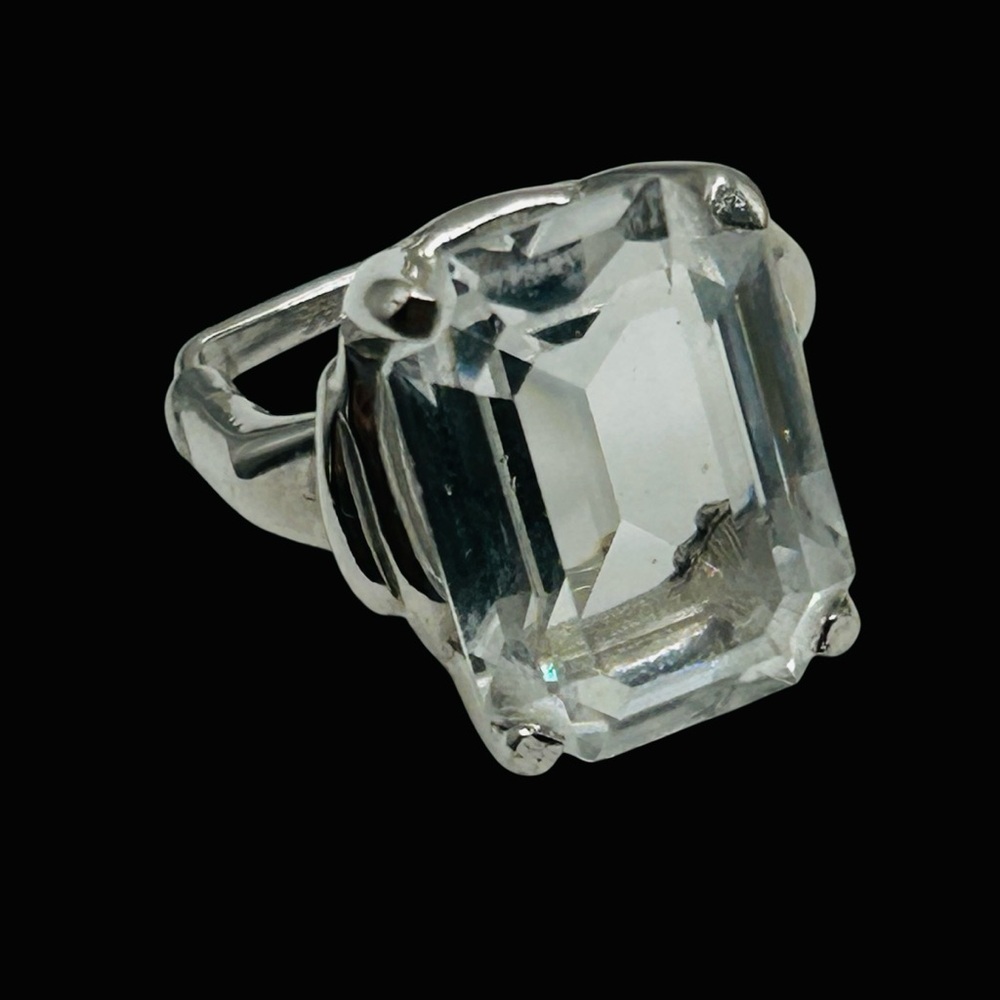 Vintage Vendome Emerald Cut Clear Crystal Adjustable Ring